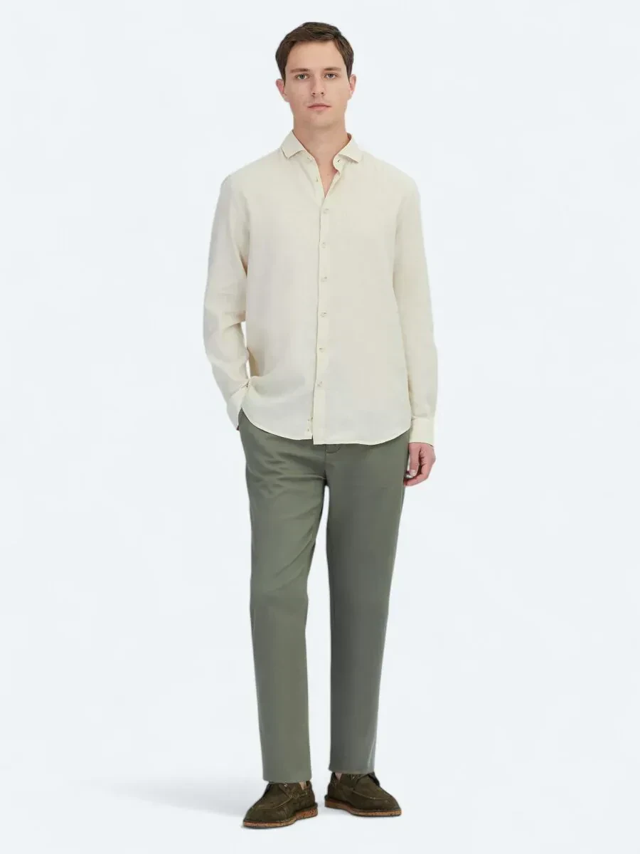 Yellow Plain Regular Fit Weaving Casual Cotton Blended Shirt - 2