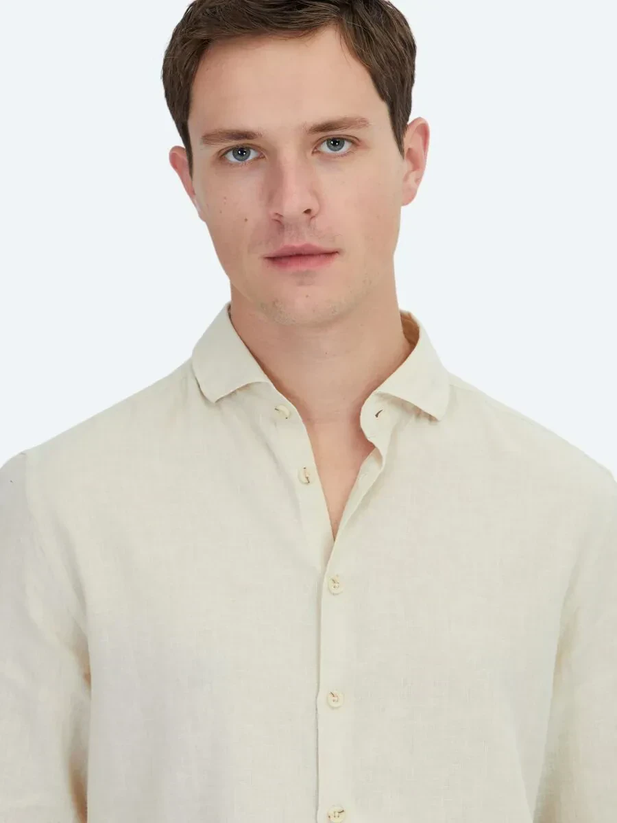 Yellow Plain Regular Fit Weaving Casual Cotton Blended Shirt - 3