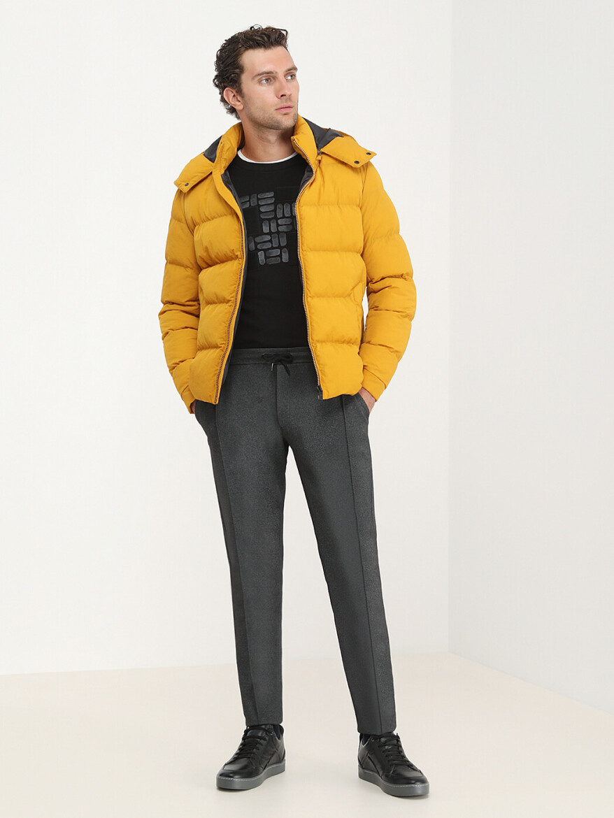 Yellow Regular Fit Hooded Casual Weaving Coat - 6