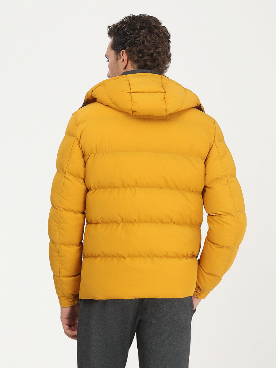 Yellow Regular Fit Hooded Casual Weaving Coat - 7