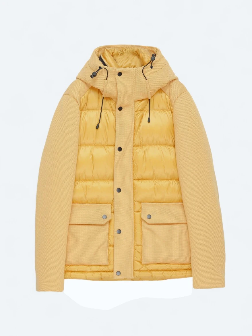 Yellow Regular Fit Hooded Casual Weaving Coat 