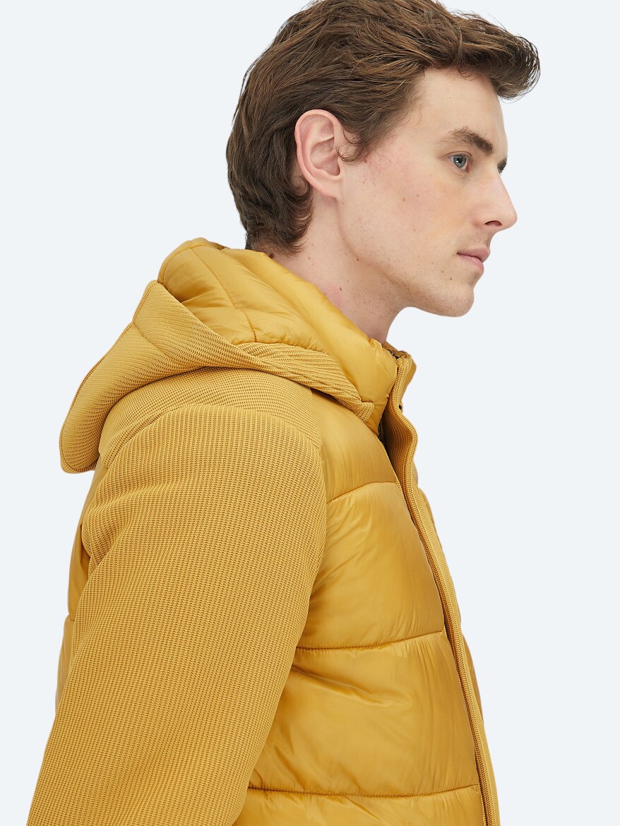 Yellow Regular Fit Hooded Casual Weaving Coat - 6