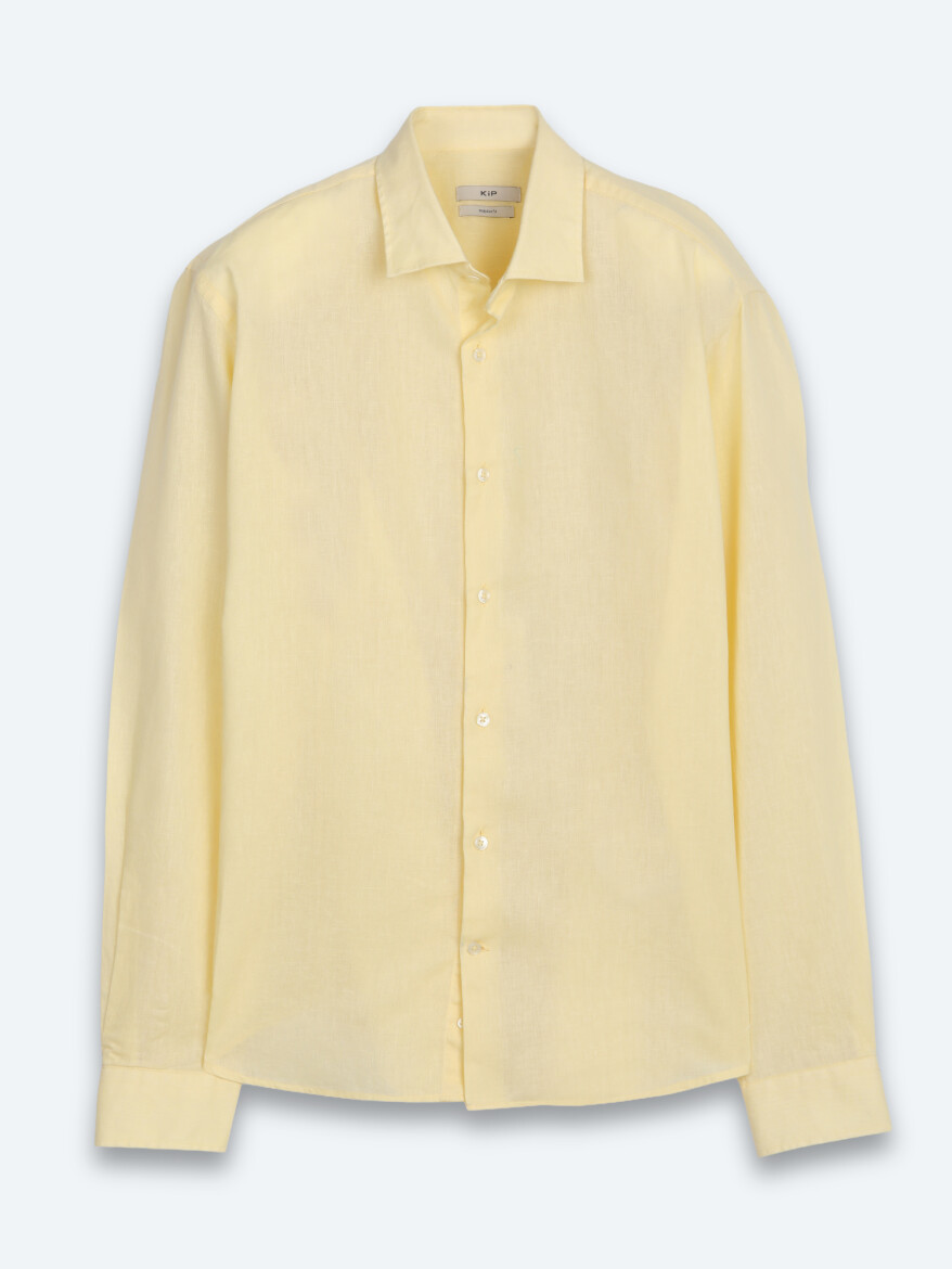 Yellow Regular Fit Long Weaving Casual Cotton Blended Shirt - 6