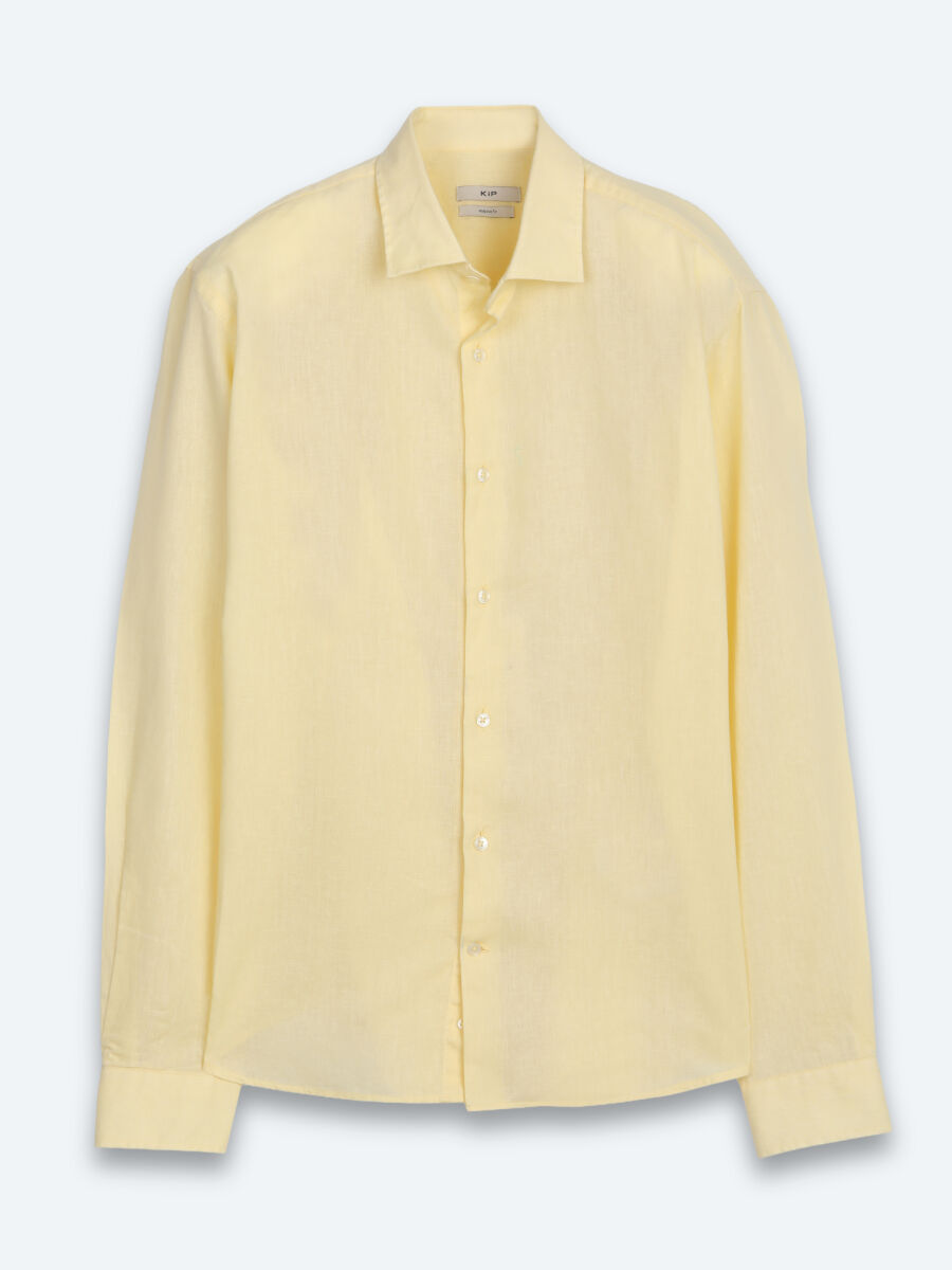 Yellow Regular Fit Long Weaving Casual Cotton Blended Shirt - 6