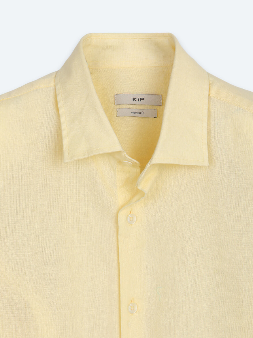 Yellow Regular Fit Long Weaving Casual Cotton Blended Shirt - 8