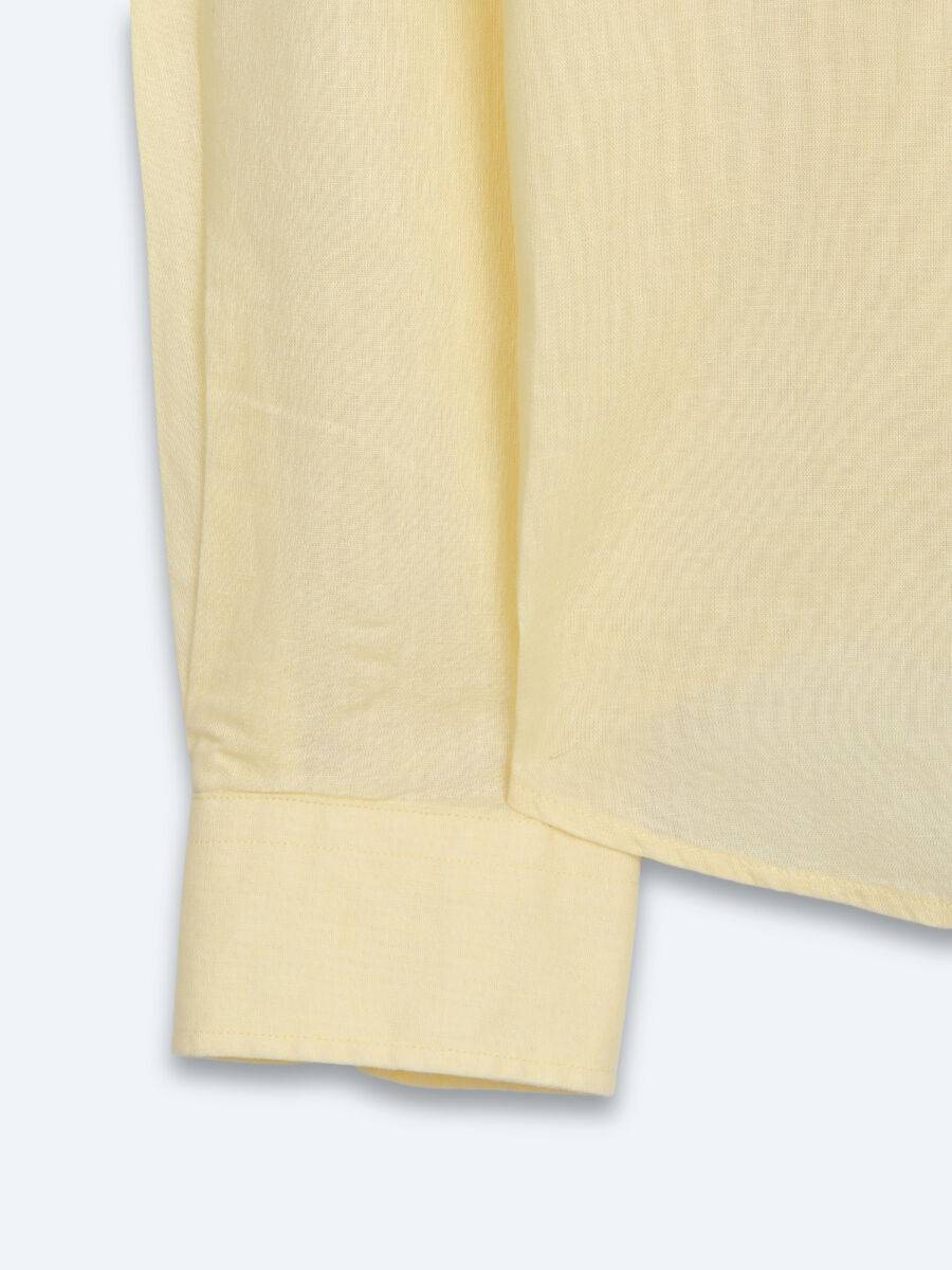 Yellow Regular Fit Long Weaving Casual Cotton Blended Shirt - 9
