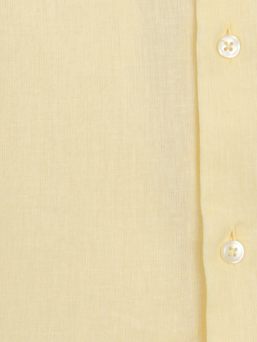 Yellow Regular Fit Long Weaving Casual Cotton Blended Shirt - 10
