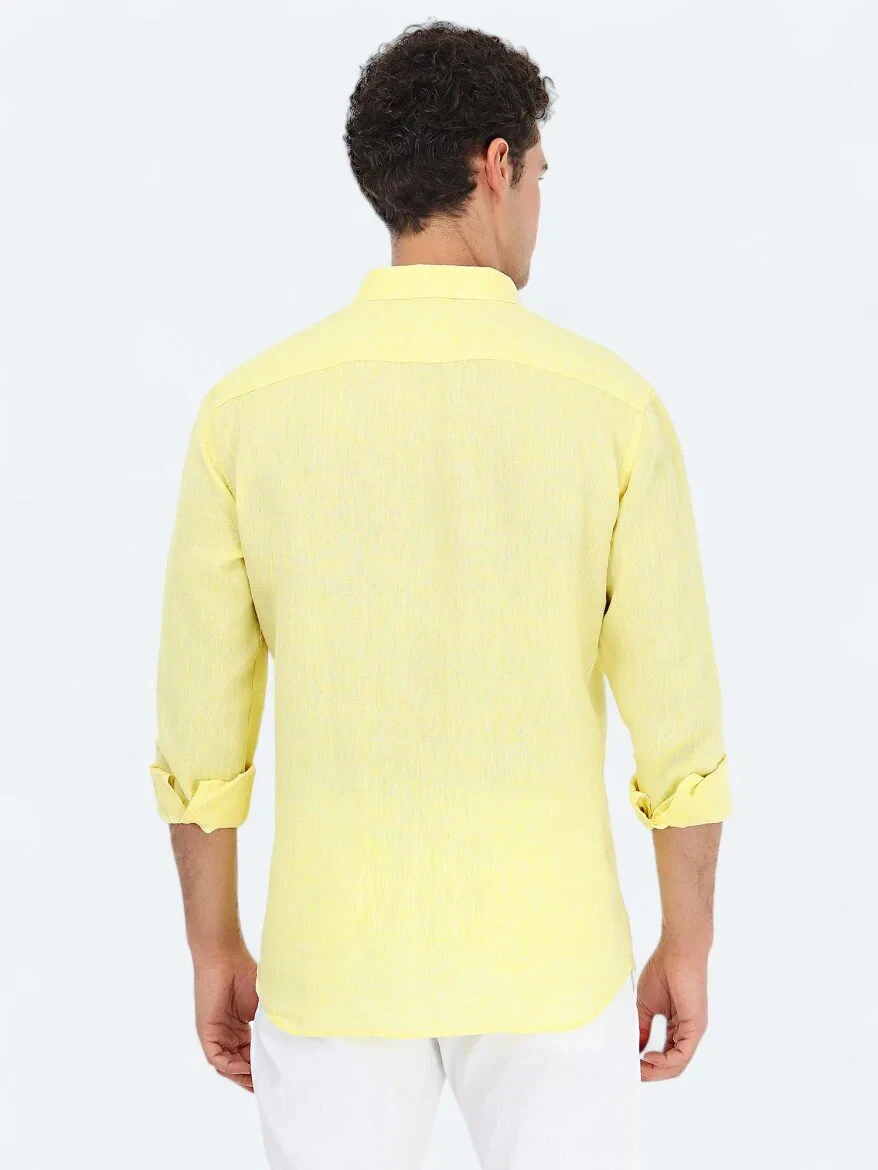 Yellow Regular Fit Weaving Casual 100% Linen Shirt - 5