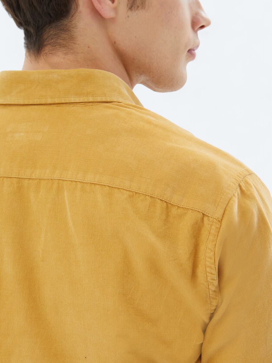 Yellow Ribbed Regular Fit Long Weaving Casual 100% Cotton Shirt - 5
