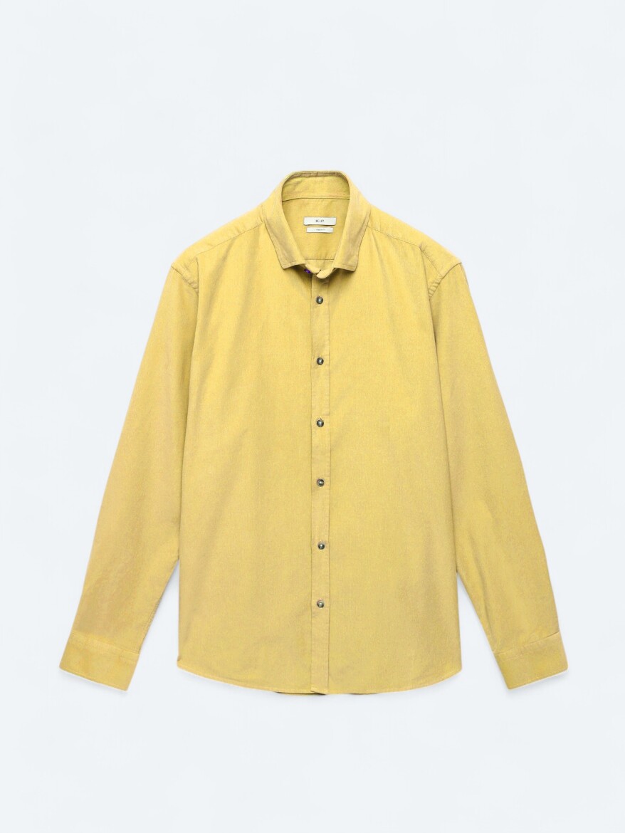 Yellow Ribbed Regular Fit Long Weaving Casual 100% Cotton Shirt - 7