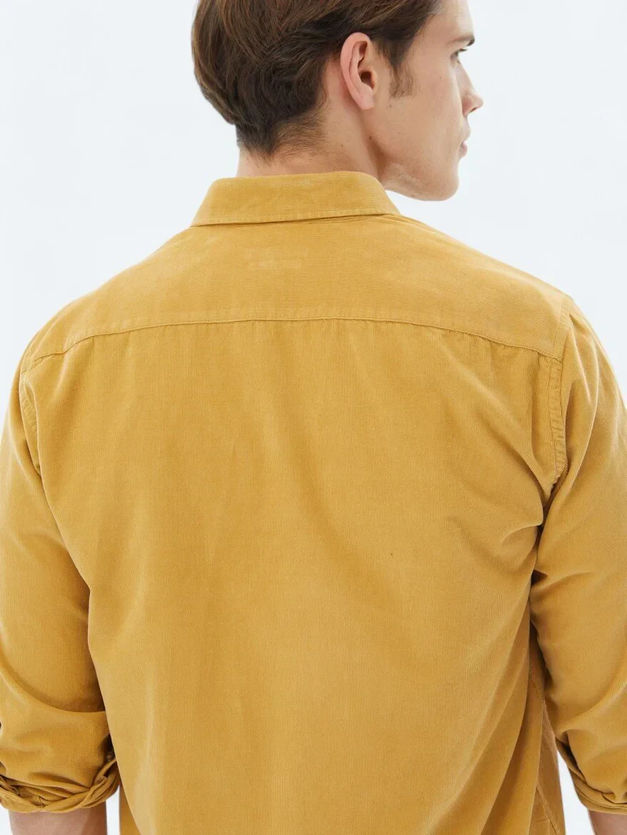 Yellow Ribbed Regular Fit Weaving Casual 100% Cotton Shirt - 6