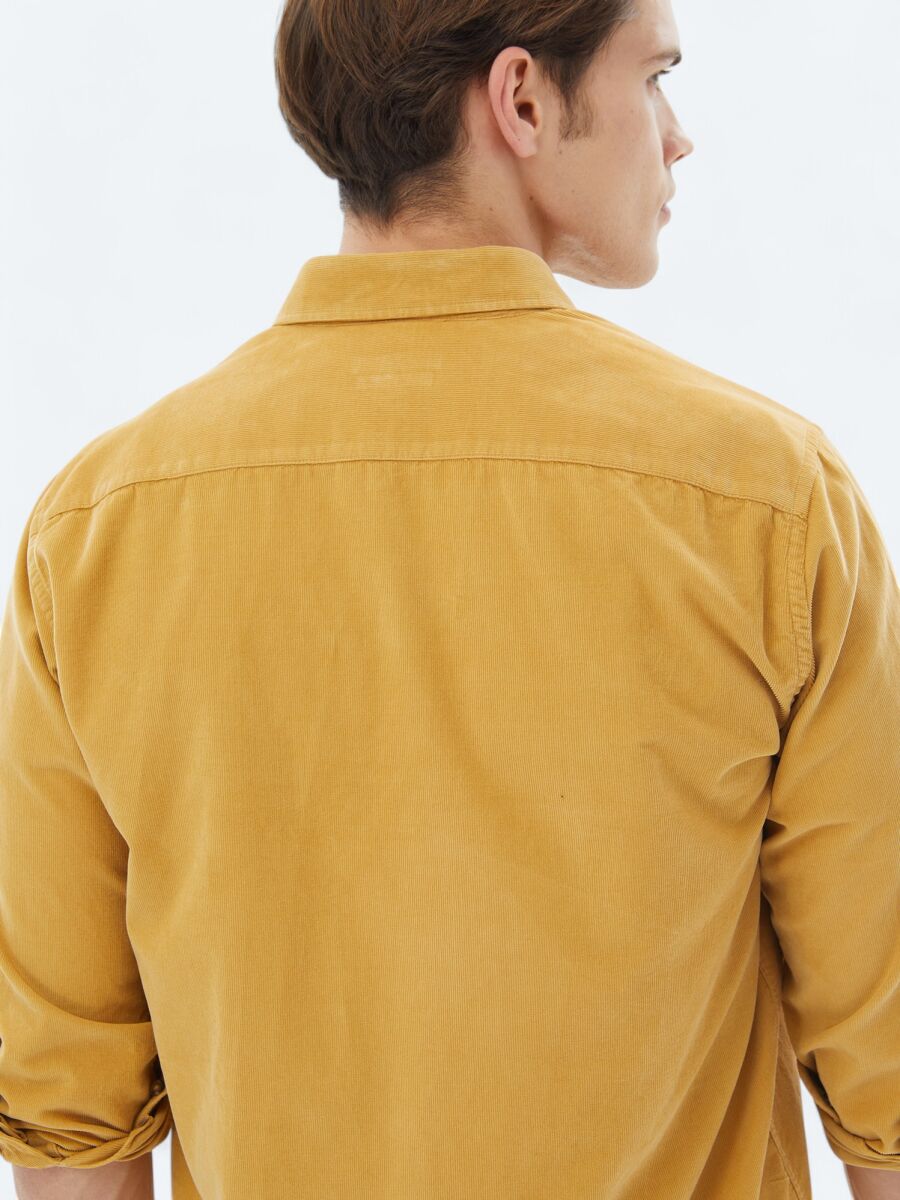 Yellow Ribbed Regular Fit Weaving Casual 100% Cotton Shirt - 6