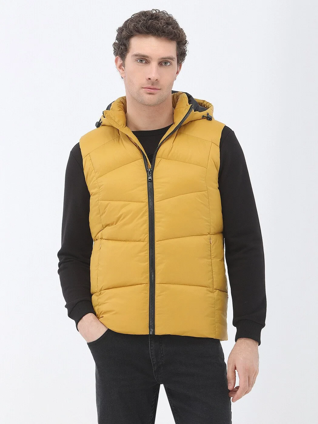 Yellow Weaving Puffer Vest - 1