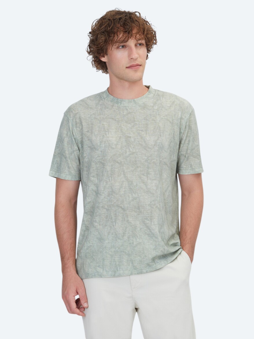 Yeşil Baskılı Pamuk Karışımlı T-Shirt - KİP