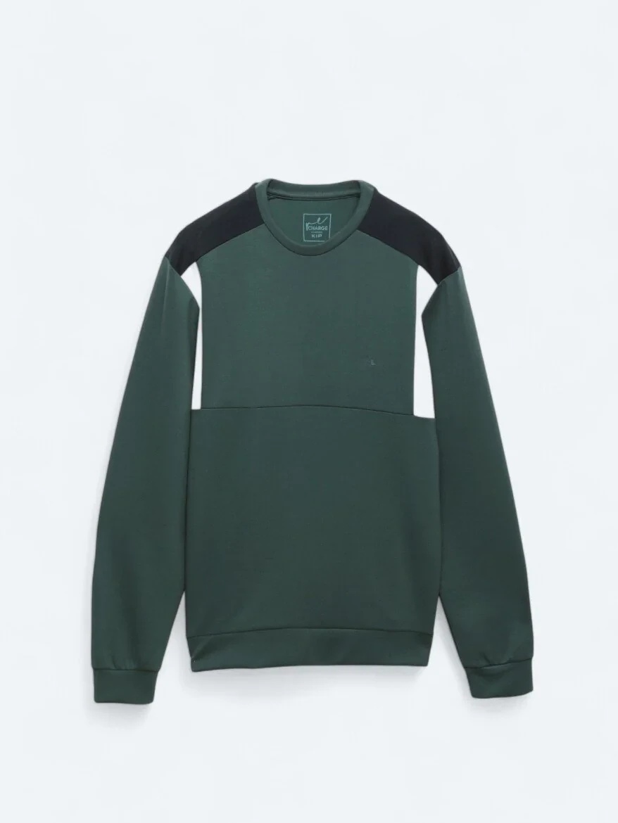 Yeşil Bisiklet Yaka Düz Sweatshırt - 7