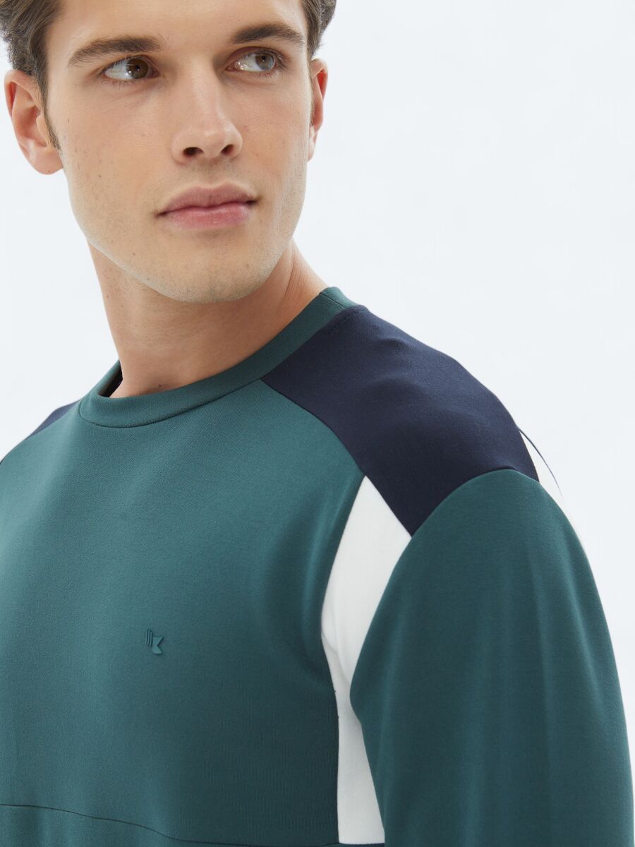 Yeşil Bisiklet Yaka Düz Sweatshırt - 5