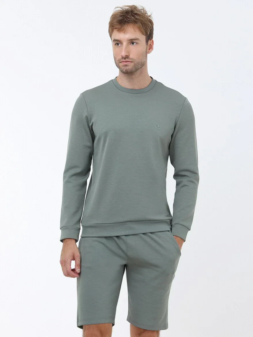 Yeşil Bisiklet Yaka Sweatshırt - 1