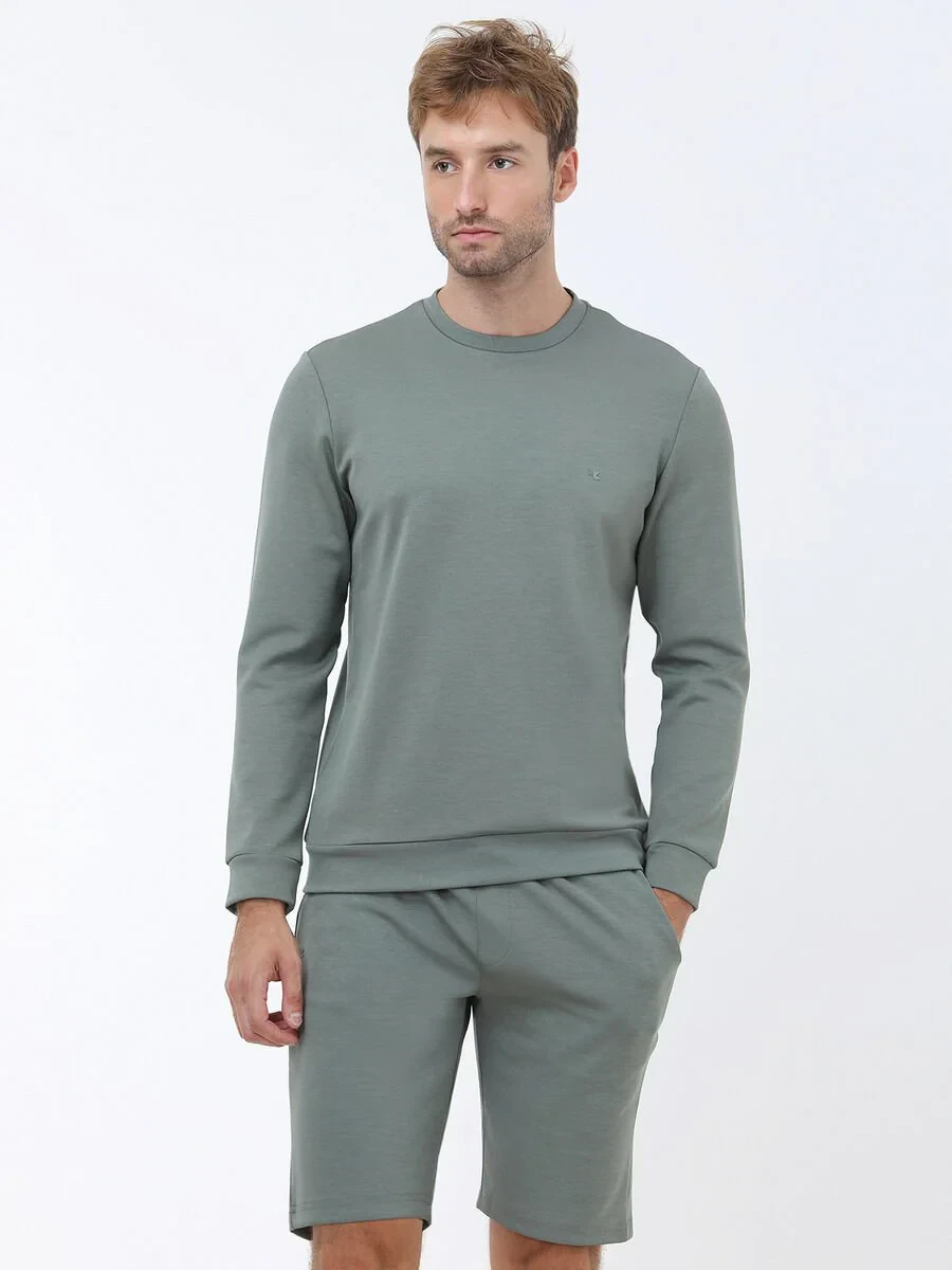 Yeşil Bisiklet Yaka Sweatshırt - 1