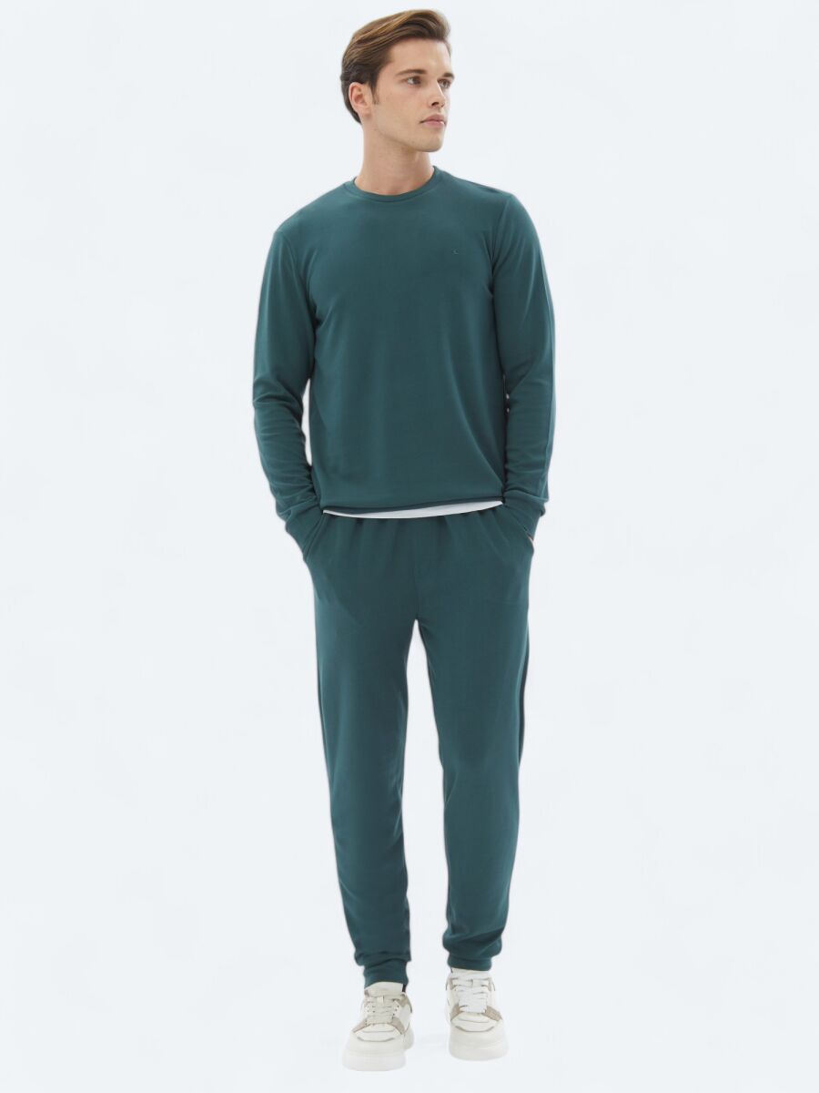 Yeşil Bisiklet Yaka Sweatshırt - 2