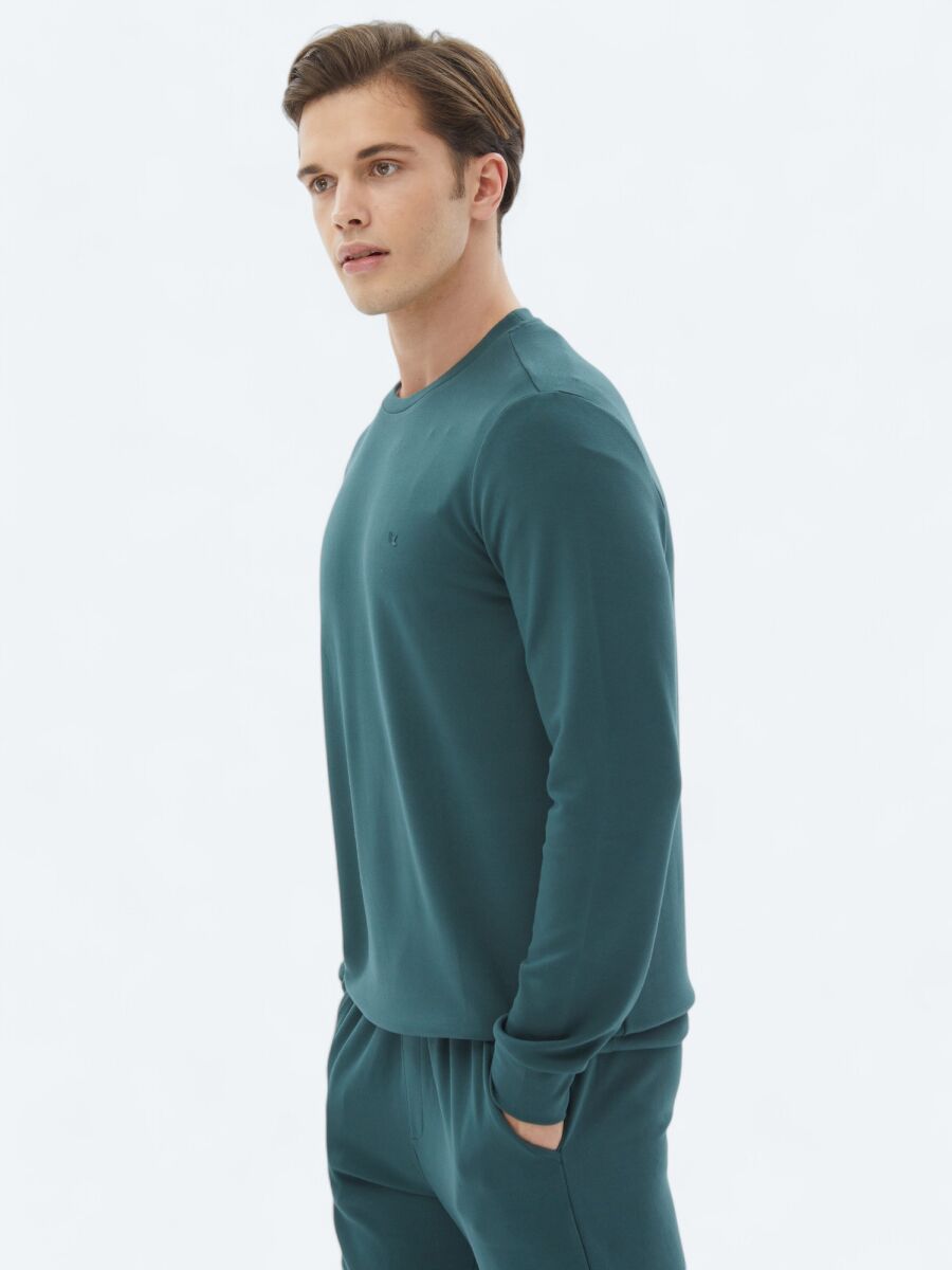 Yeşil Bisiklet Yaka Sweatshırt - 5