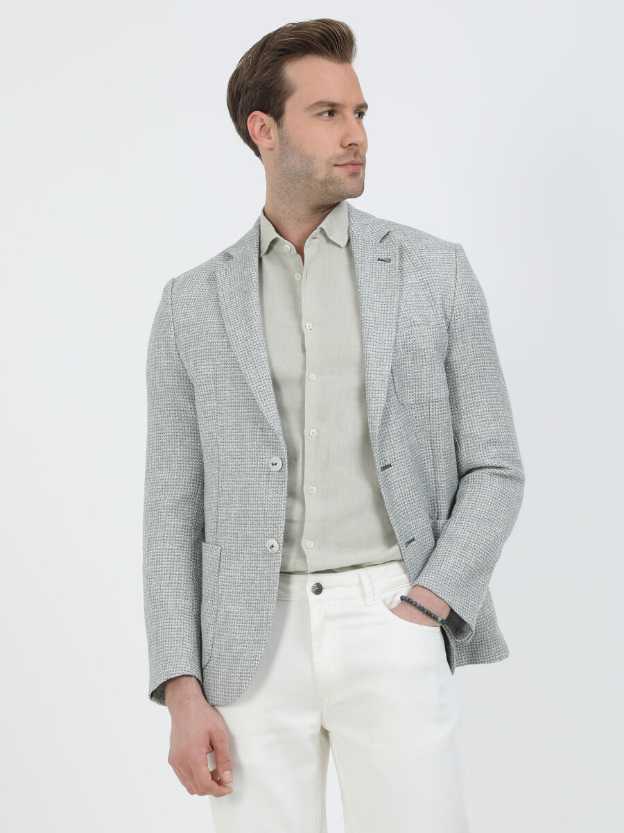 Yeşil Desenli Modern Fit Pamuk Karışımlı Ceket - 1