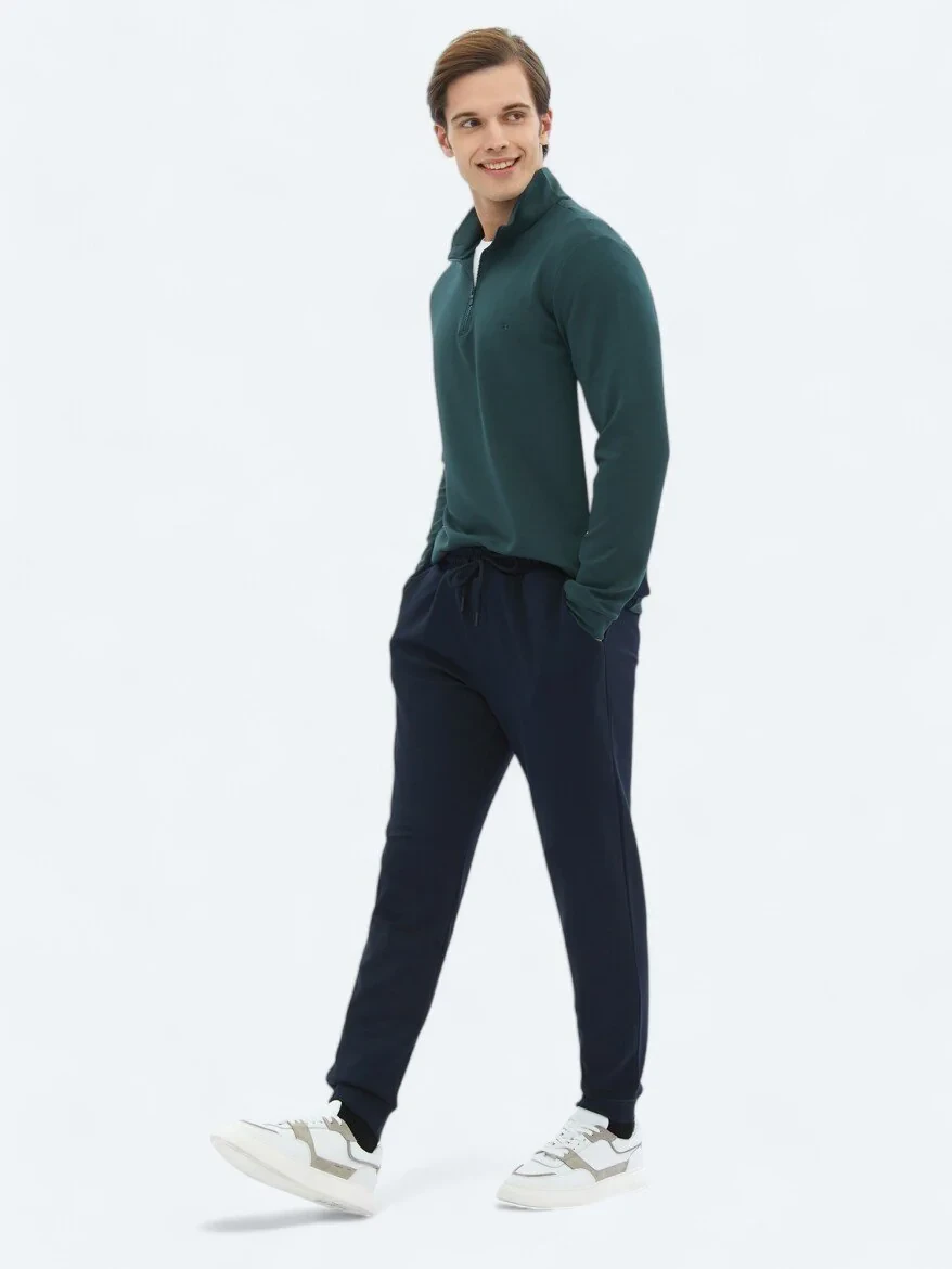 Yeşil Dik Yaka Düz Sweatshırt - 3