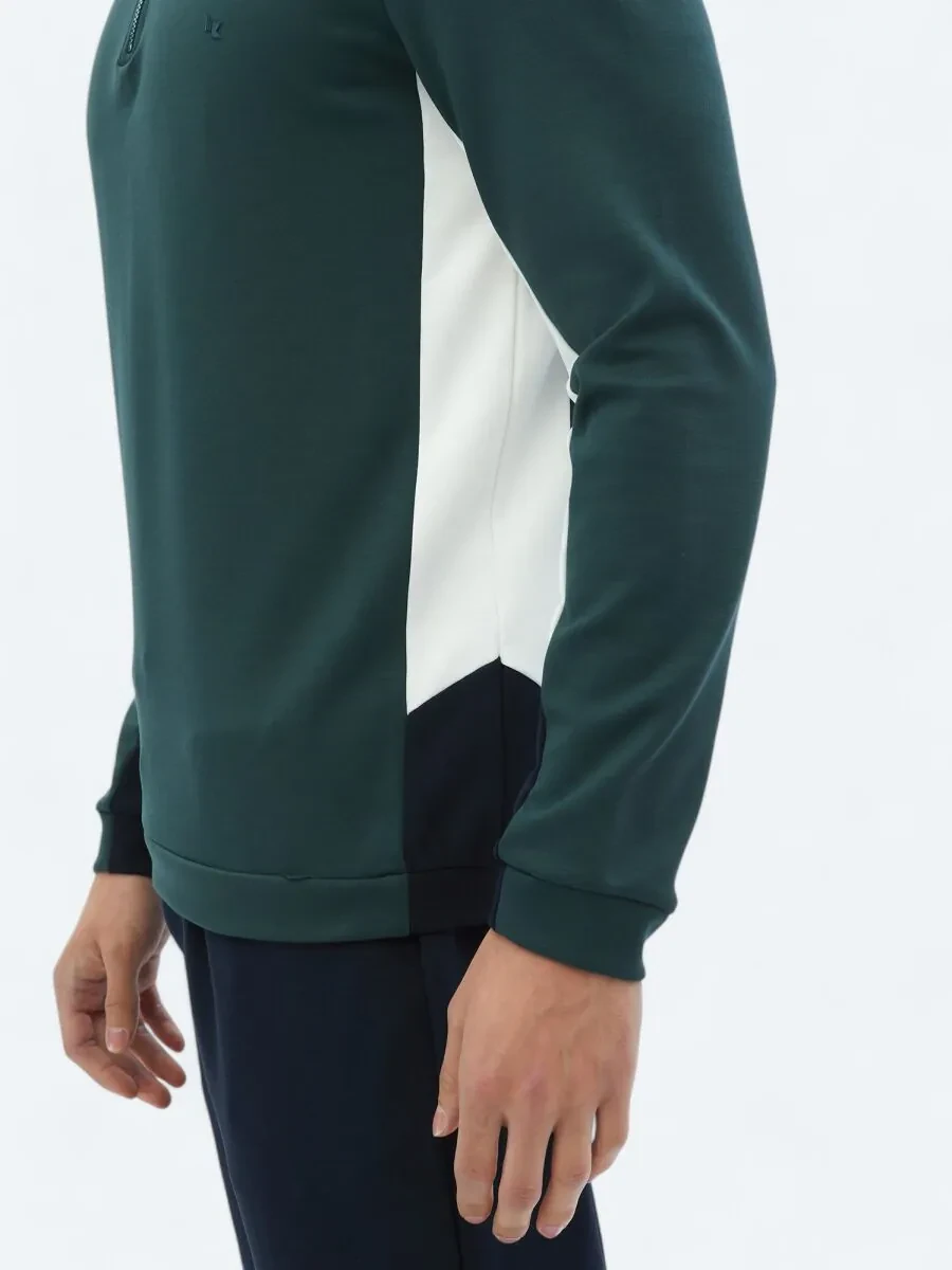 Yeşil Dik Yaka Düz Sweatshırt - 5