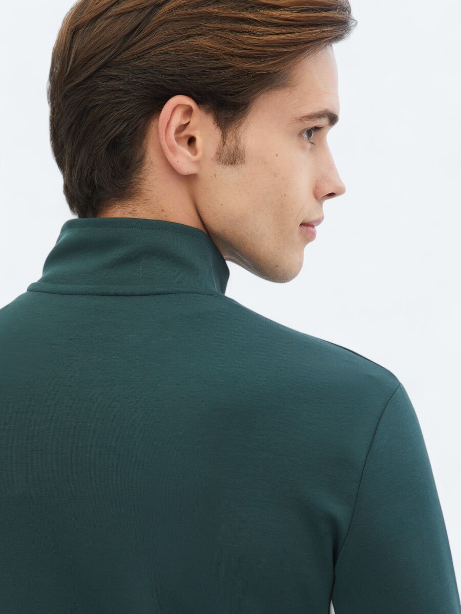 Yeşil Dik Yaka Düz Sweatshırt - 6