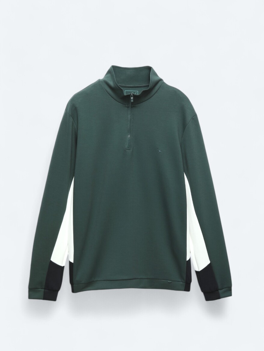 Yeşil Dik Yaka Düz Sweatshırt - 8