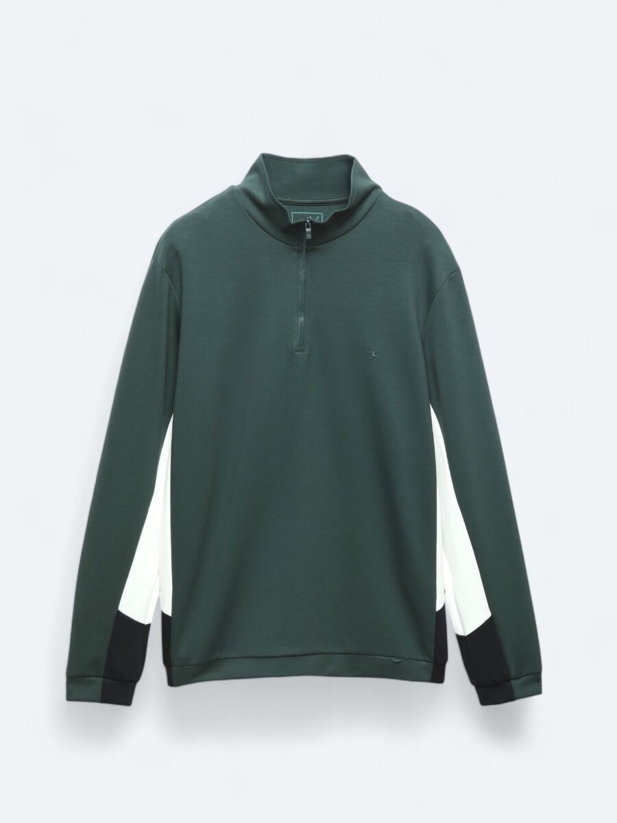 Yeşil Dik Yaka Düz Sweatshırt - 8