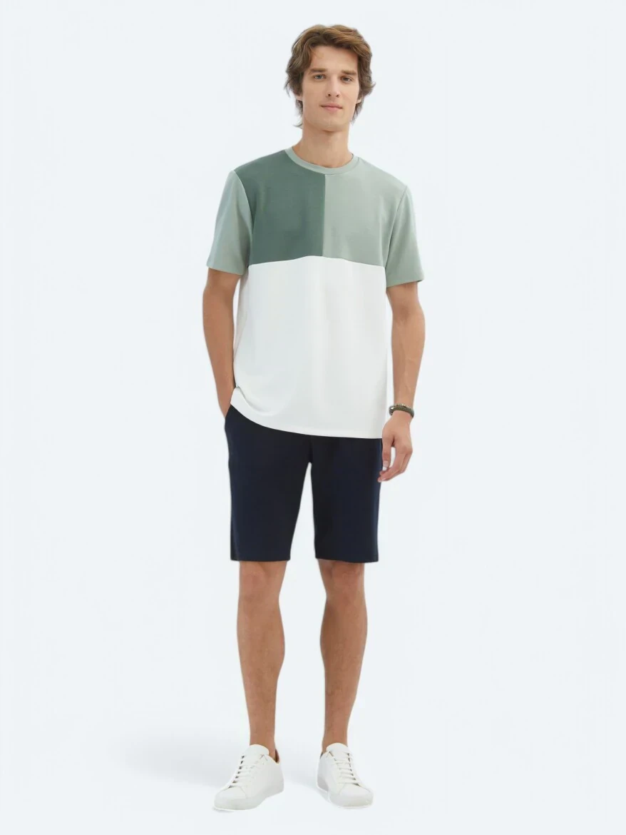 Yeşil Düz Bisiklet Yaka T-Shirt - 2
