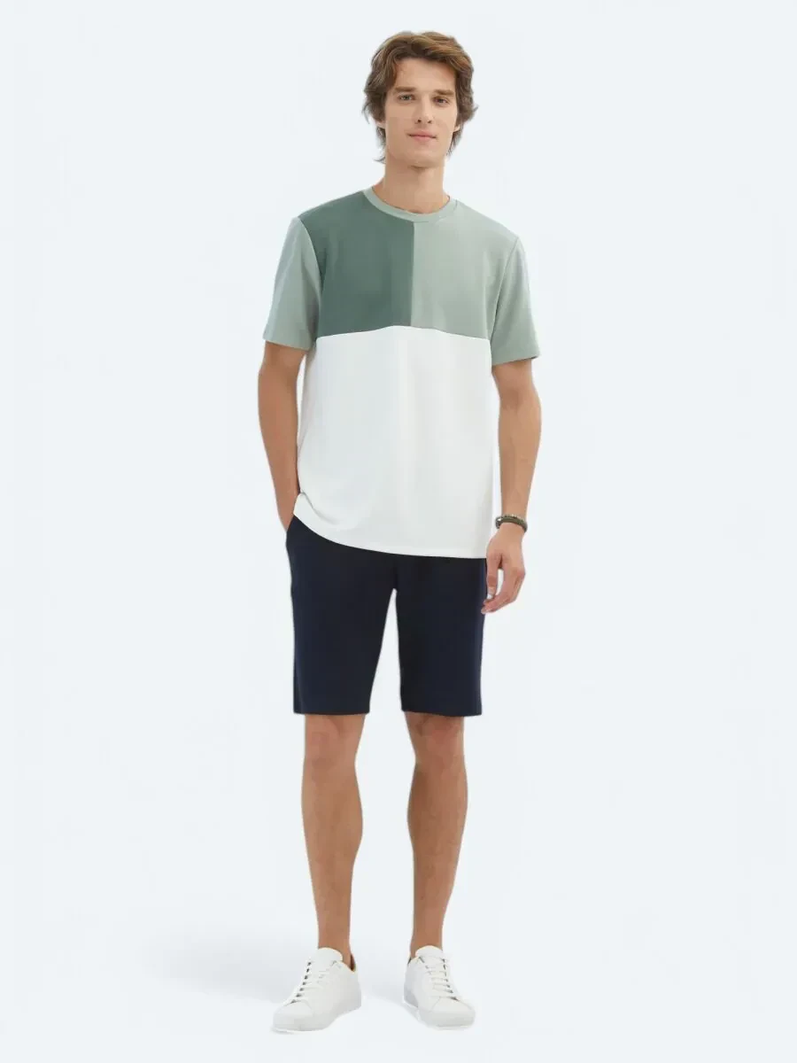 Yeşil Düz Bisiklet Yaka T-Shirt - 2