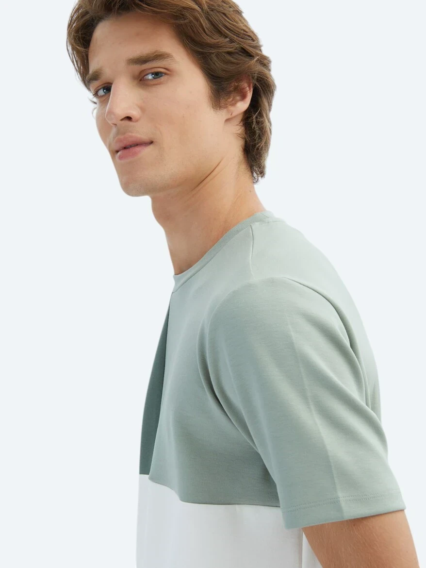 Yeşil Düz Bisiklet Yaka T-Shirt 
