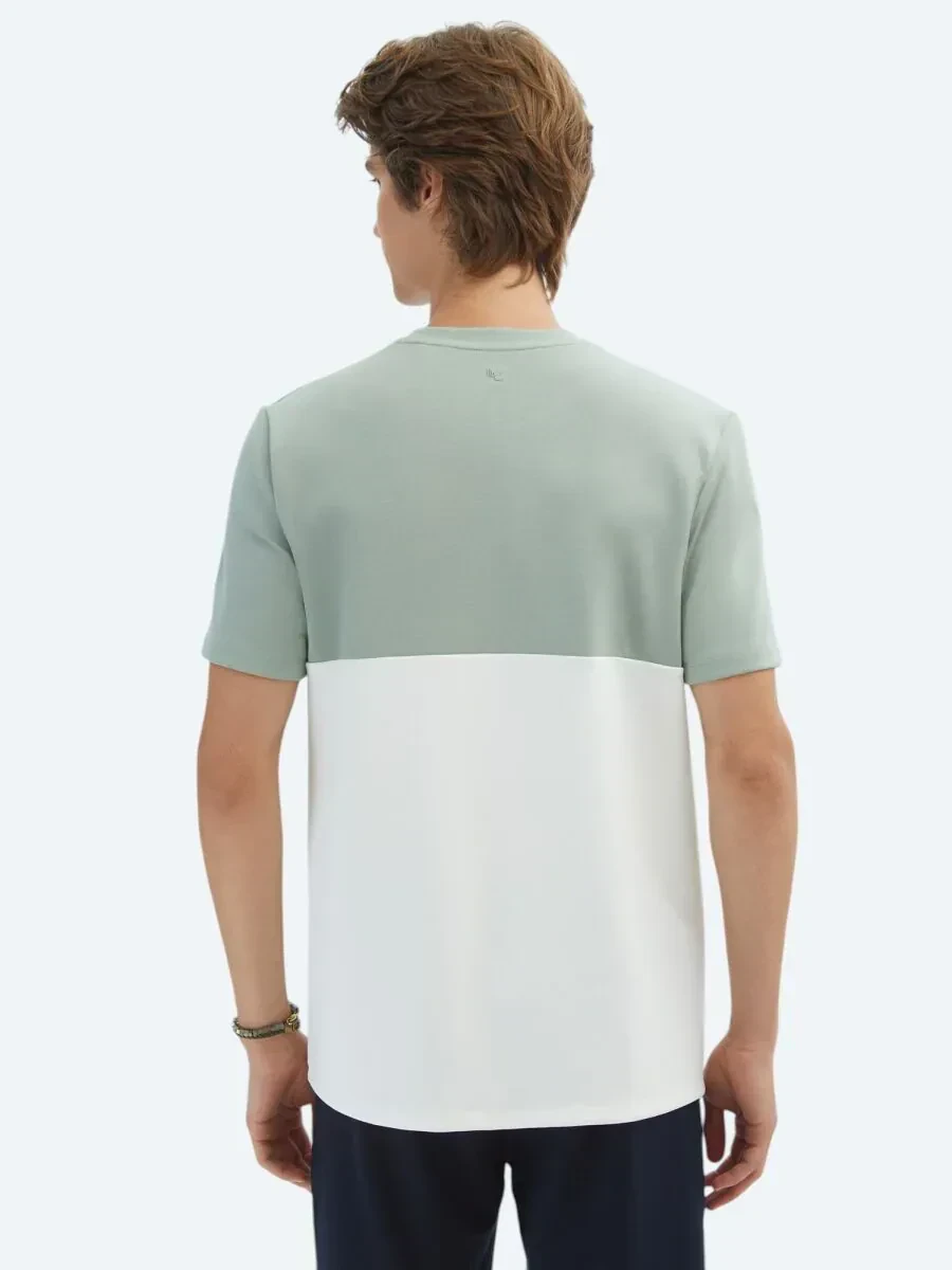 Yeşil Düz Bisiklet Yaka T-Shirt - 6