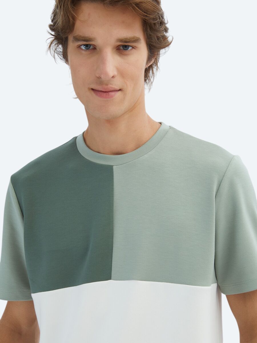 Yeşil Düz Bisiklet Yaka T-Shirt - 2