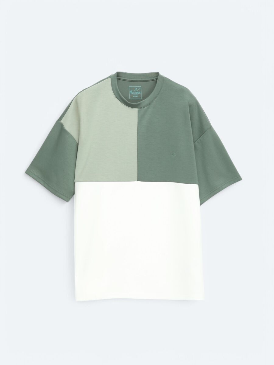 Yeşil Düz Bisiklet Yaka T-Shirt - 5