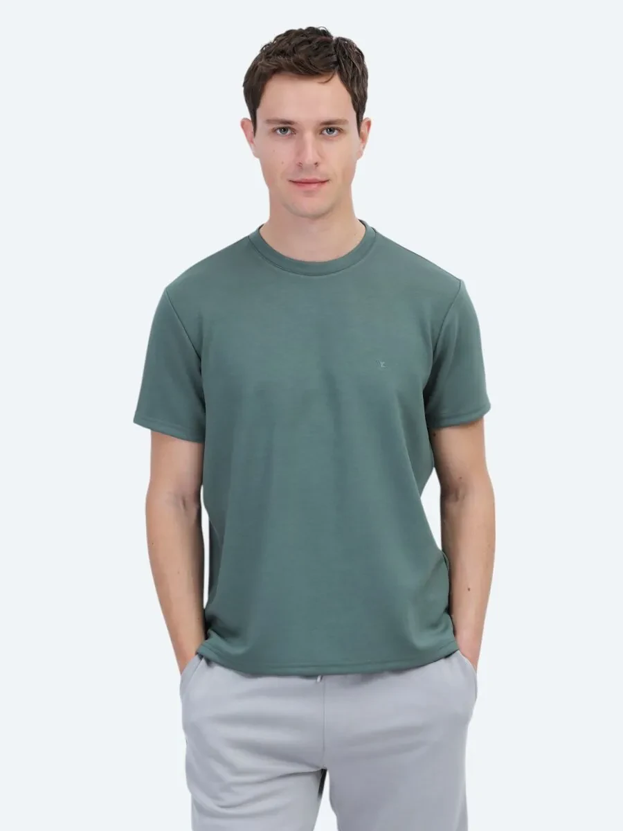 Yeşil Düz Bisiklet Yaka T-Shirt - 1