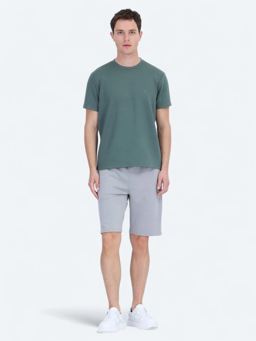 Yeşil Düz Bisiklet Yaka T-Shirt - 2