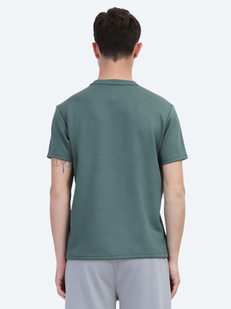 Yeşil Düz Bisiklet Yaka T-Shirt - 5