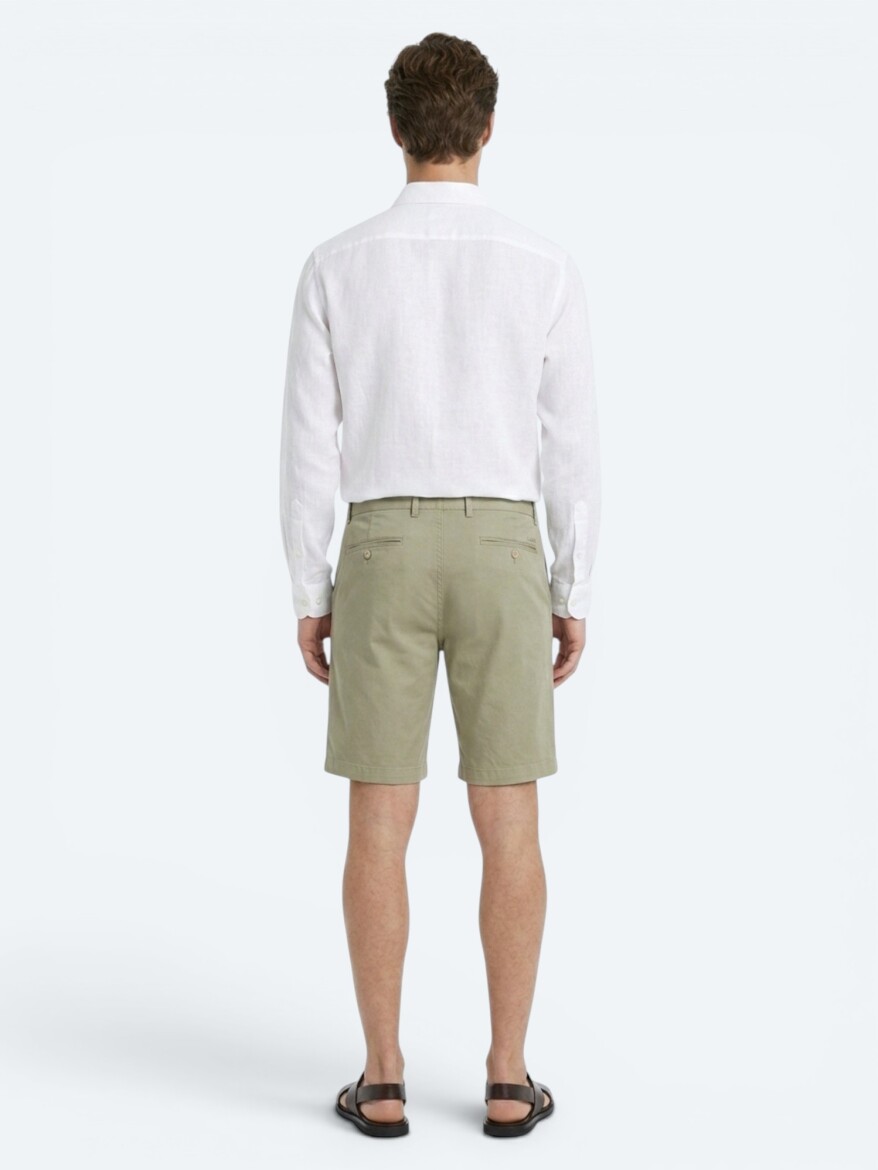 Yeşil Düz Kumaş Jogging Fit Casual Bermuda - 5