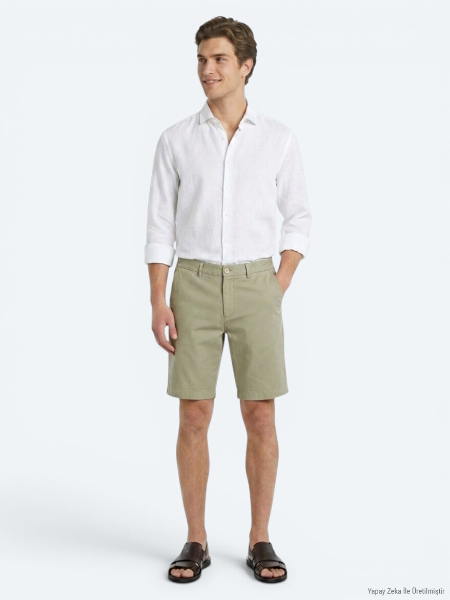 Yeşil Düz Kumaş Jogging Fit Casual Bermuda - KİP
