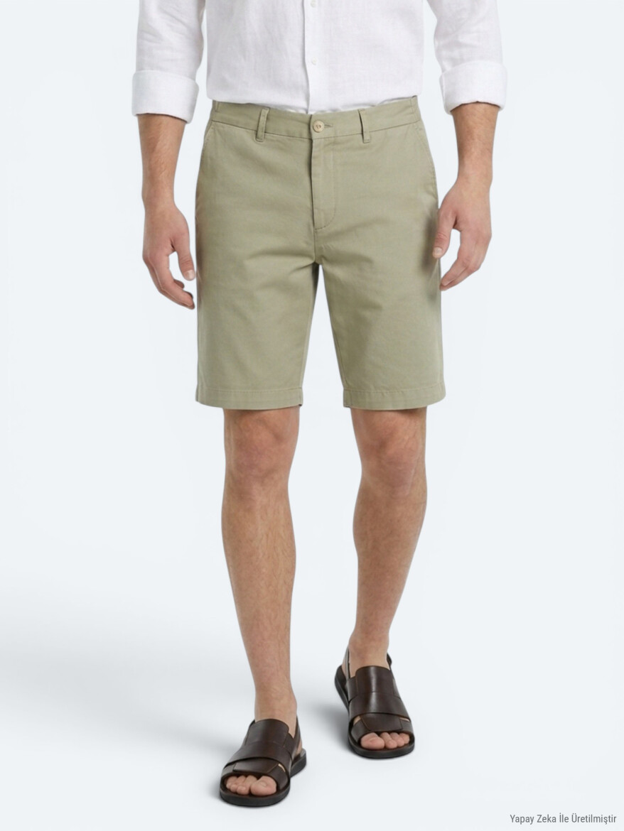 Yeşil Düz Kumaş Jogging Fit Casual Bermuda - KİP