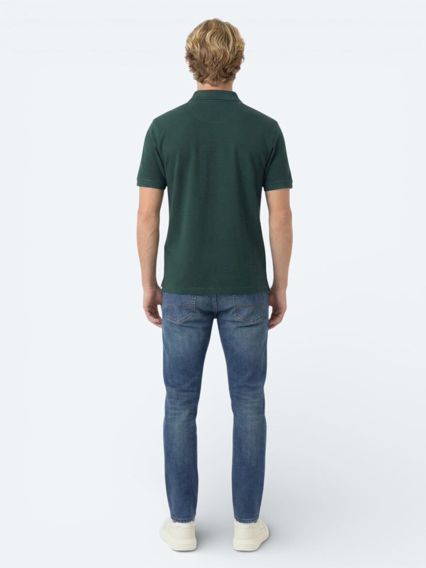 Yeşil Düz Polo Yaka Pamuk Karışımlı T-Shirt - 4
