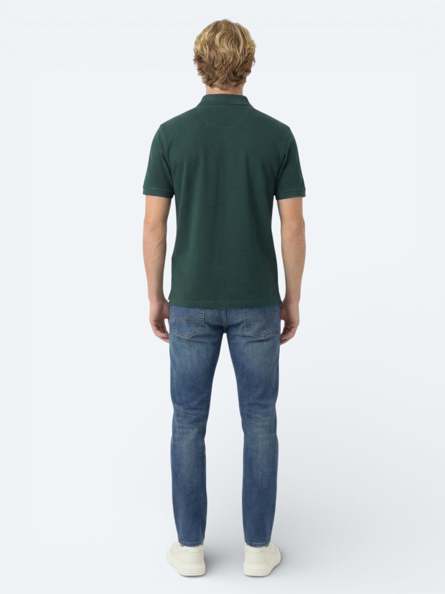 Yeşil Düz Polo Yaka Pamuk Karışımlı T-Shirt - 4