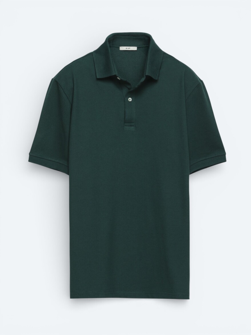 Yeşil Düz Polo Yaka Pamuk Karışımlı T-Shirt - 5
