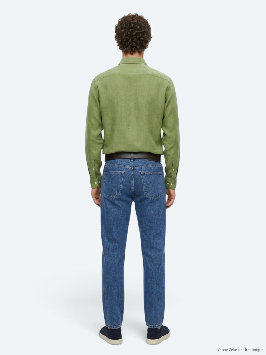 Yeşil Düz Regular Fit Uzun Dokuma Casual Pamuk Karışımlı Gömlek - 7