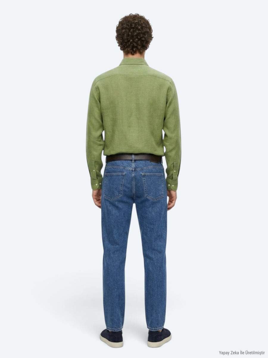 Yeşil Düz Regular Fit Uzun Dokuma Casual Pamuk Karışımlı Gömlek - 7