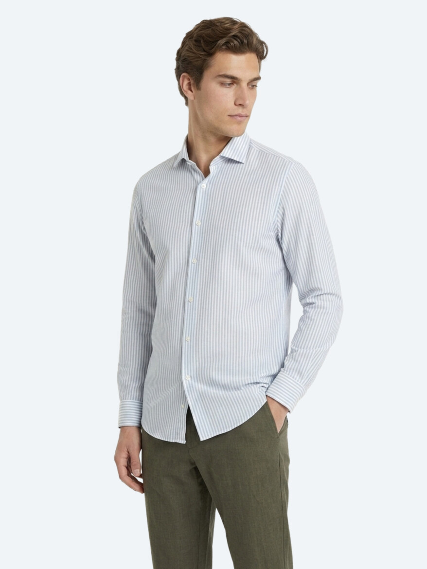 Yeşil Düz Regular Fit Uzun Dokuma Casual Pamuk Karışımlı Gömlek - 1