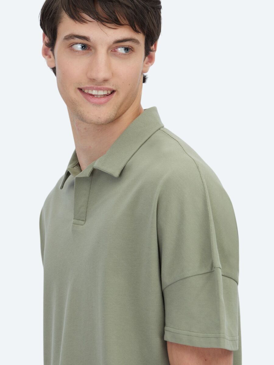 Yeşil Polo Yaka %100 Pamuk T-Shirt - 4