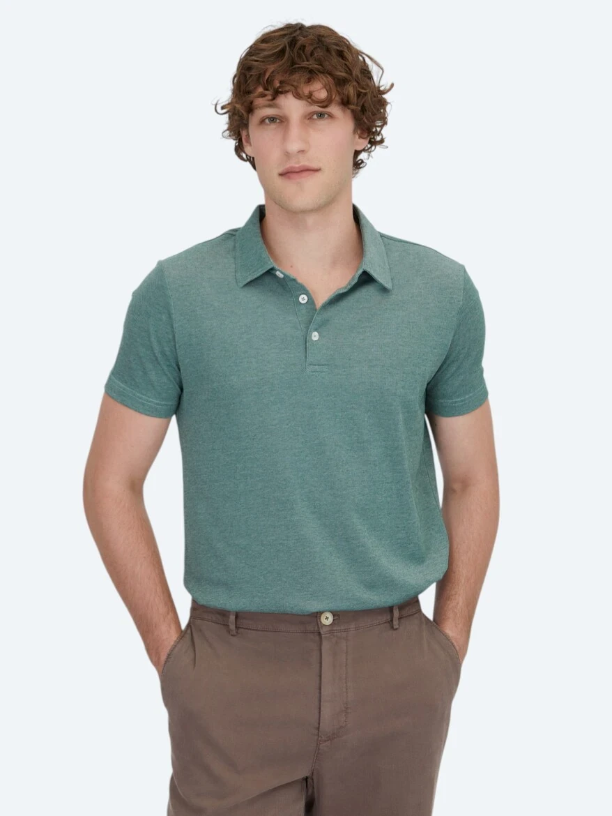 Yeşil Polo Yaka Pamuk Karışımlı T-Shirt - 1